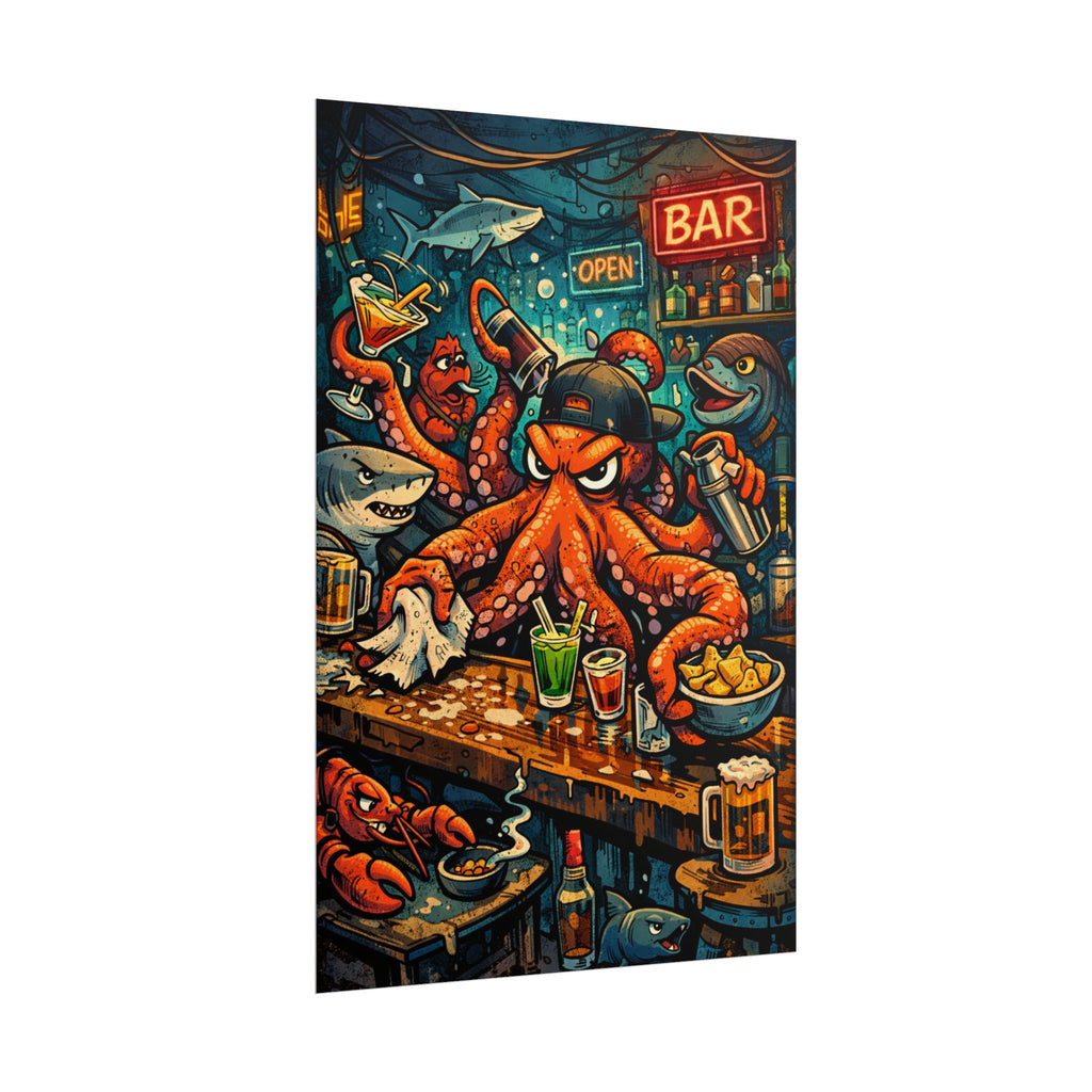 Octopus Bar Poster — Humorous Nautical Party Art Print