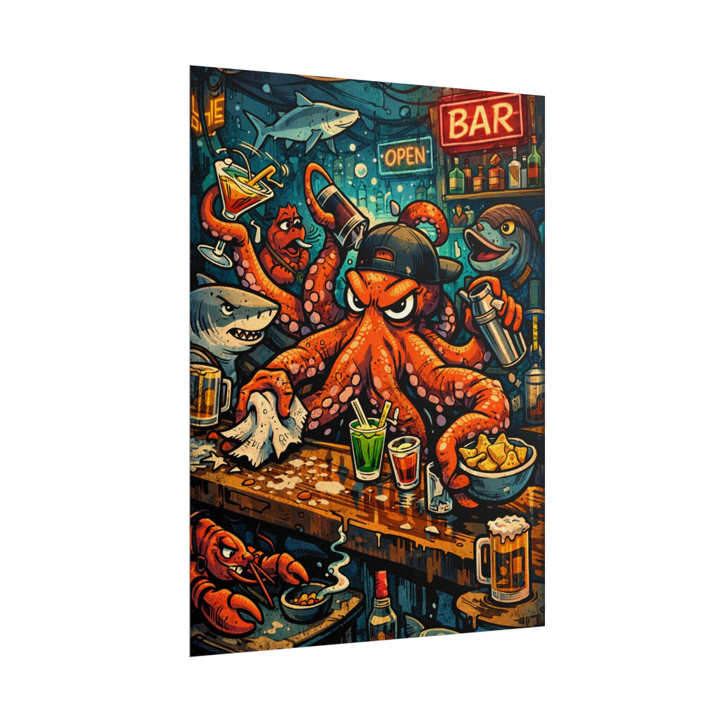 Octopus Bar Poster — Humorous Nautical Party Art Print