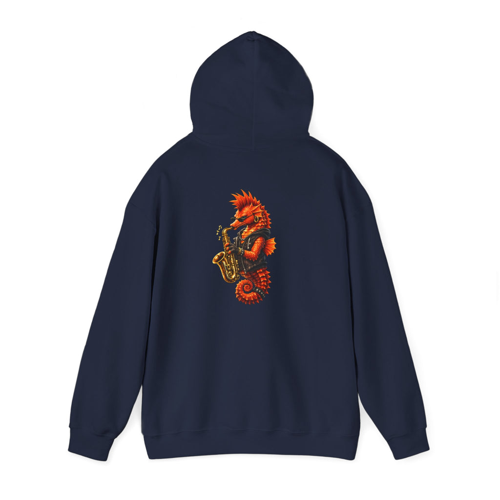 Seahorse on the sax - "Made under pressure. Made below sea level." - Graphic Hoodie