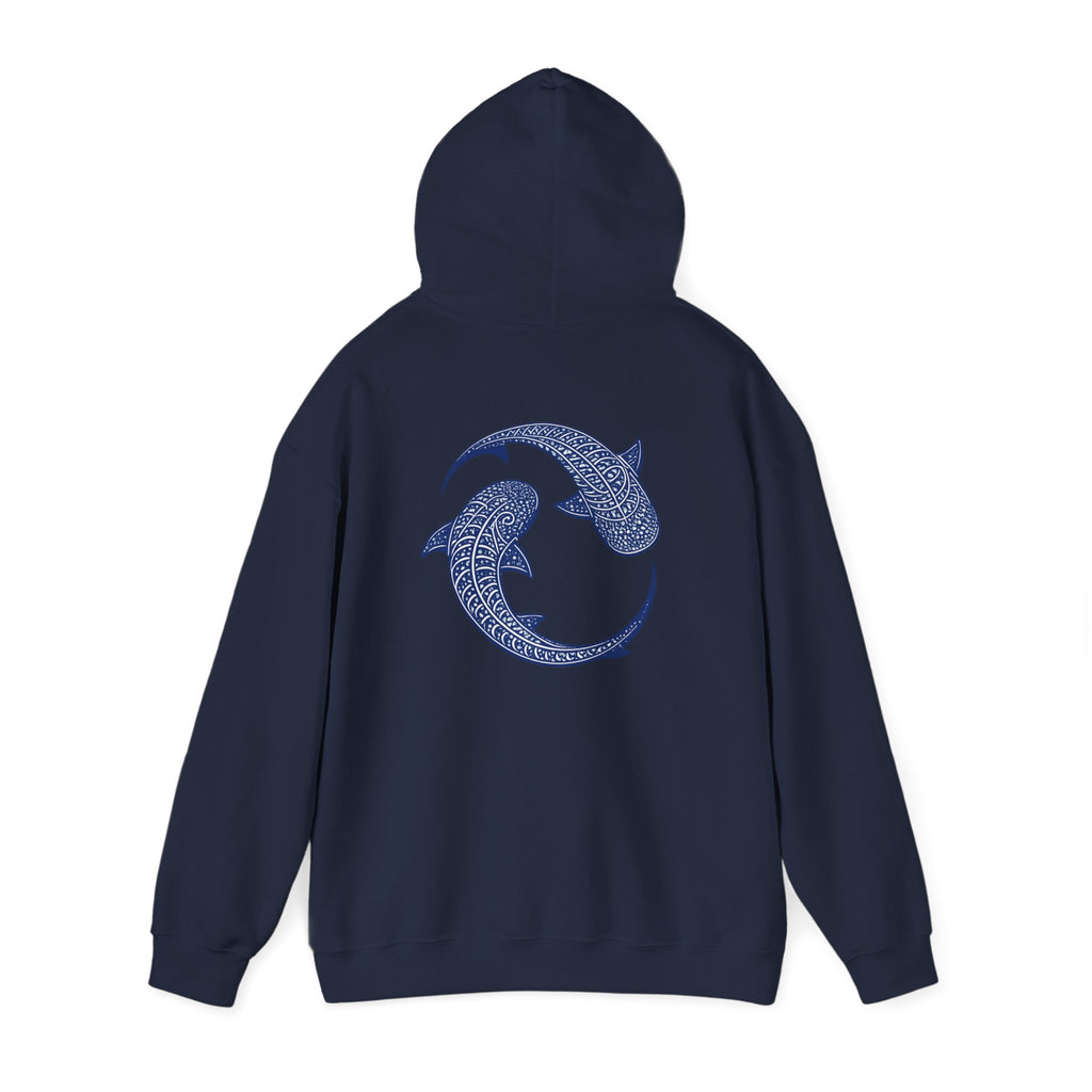 Blue whale Yin Yang Hoodie — Intricate Tribal Graphic Hoodie