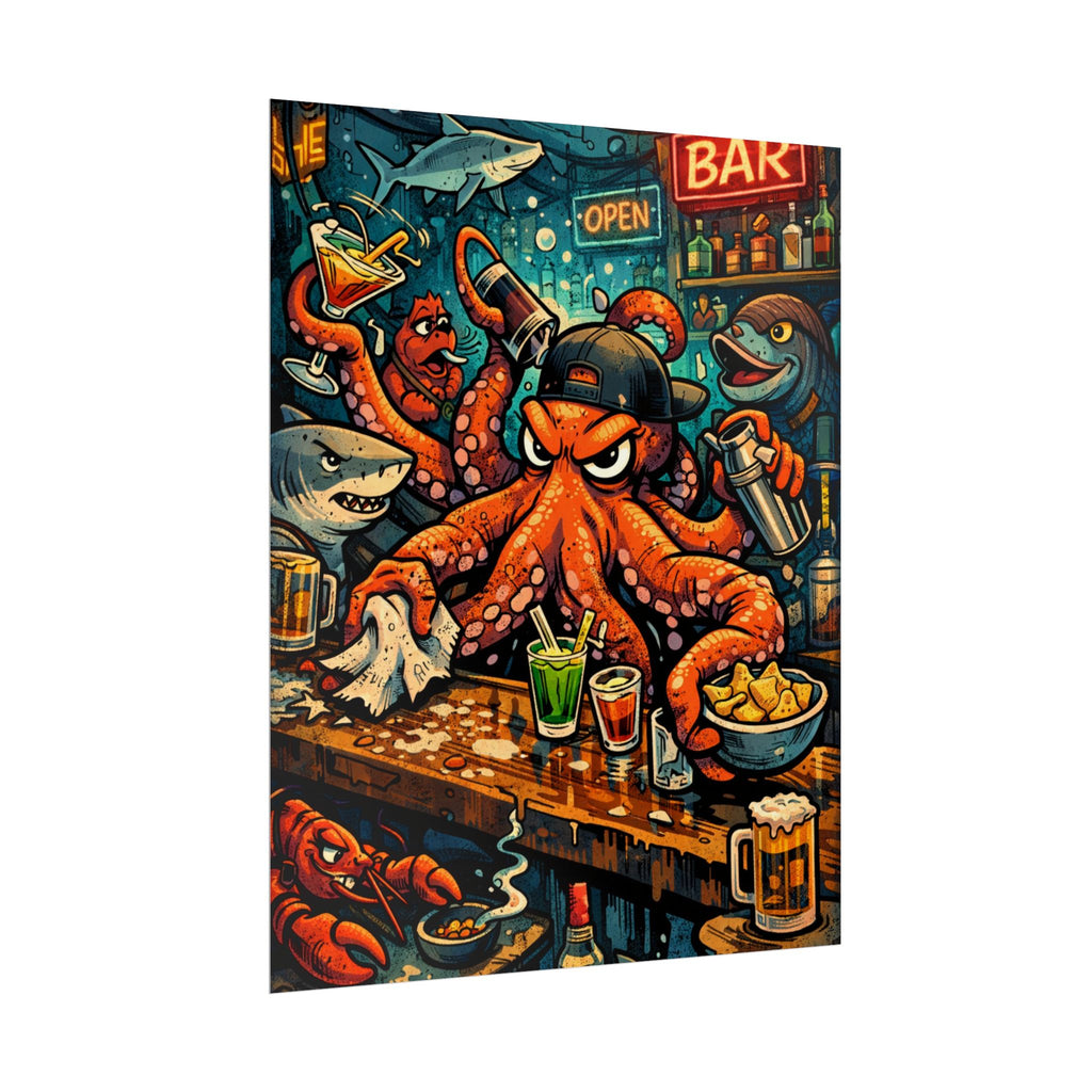 Octopus Bar Poster — Humorous Nautical Party Art Print