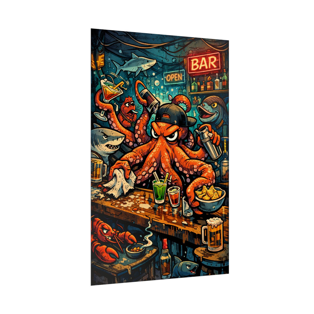 Octopus Bar Poster — Humorous Nautical Party Art Print