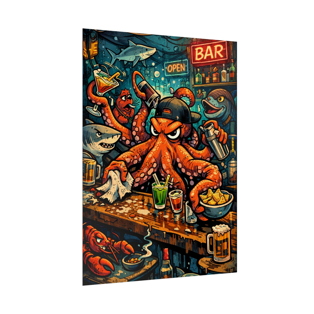 Octopus Bar Poster — Humorous Nautical Party Art Print