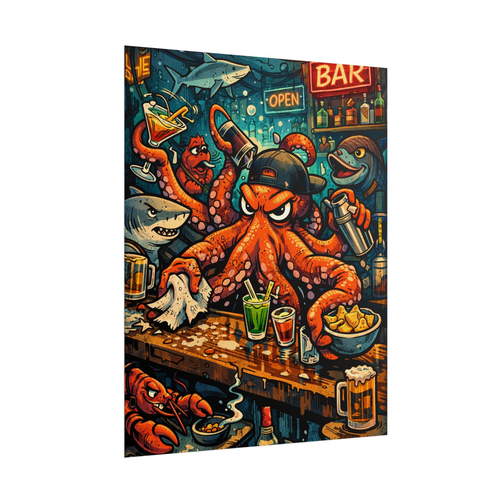 Octopus Bar Poster — Humorous Nautical Party Art Print