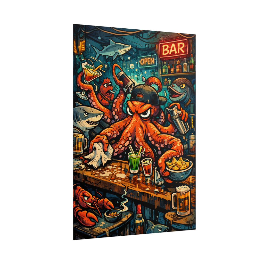 Octopus Bar Poster — Humorous Nautical Party Art Print
